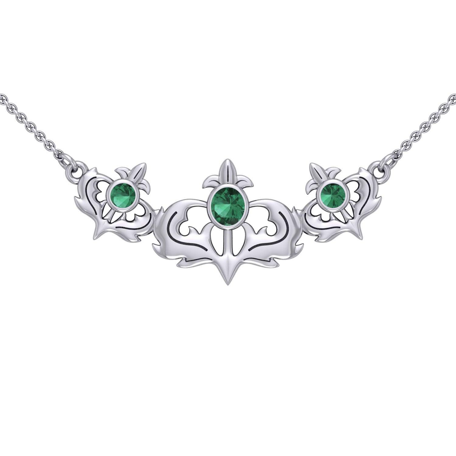 Even flourishing from within ~ Sterling Silver Jewelry Scottish Thistle Necklace with Shimmering Gemstone TN118 - Jewelry