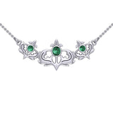 Even flourishing from within ~ Sterling Silver Jewelry Scottish Thistle Necklace with Shimmering Gemstone TN118 - Jewelry