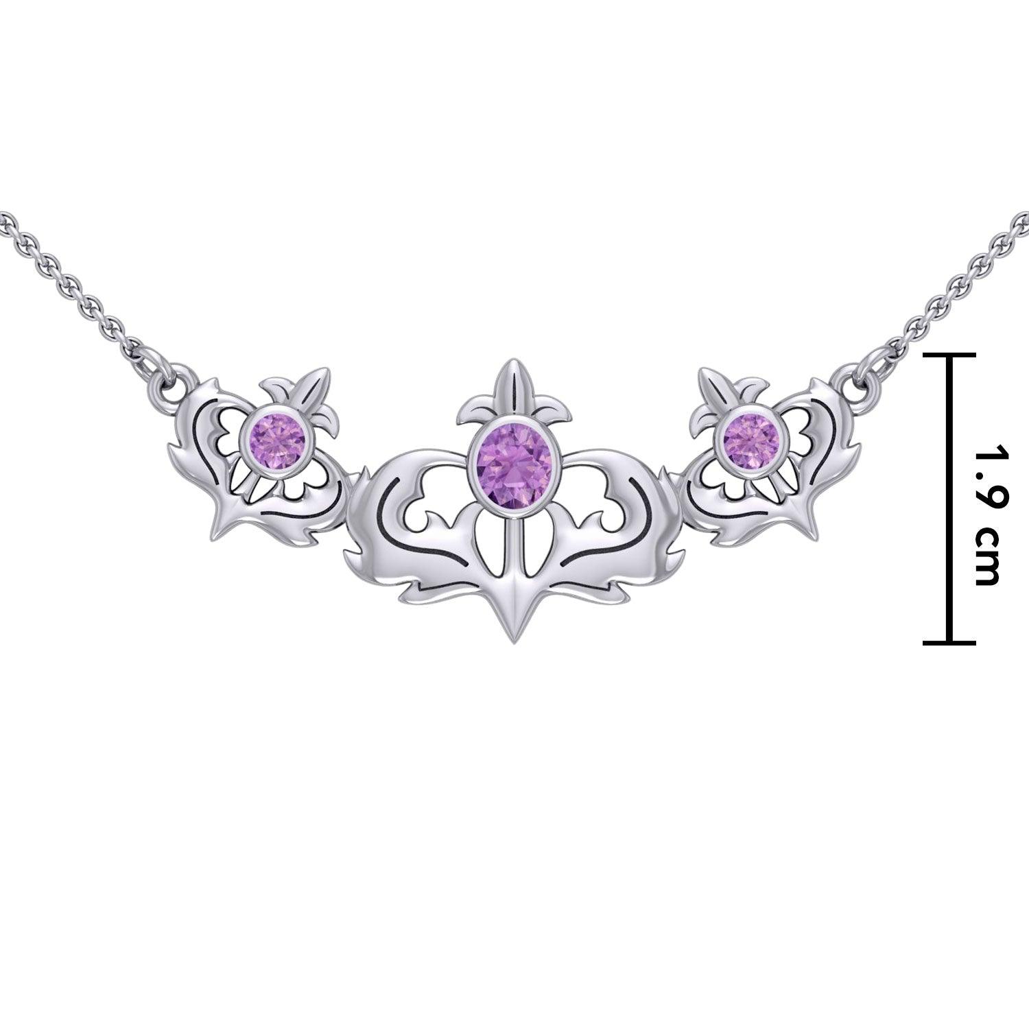 Even flourishing from within ~ Sterling Silver Jewelry Scottish Thistle Necklace with Shimmering Gemstone TN118 - Jewelry