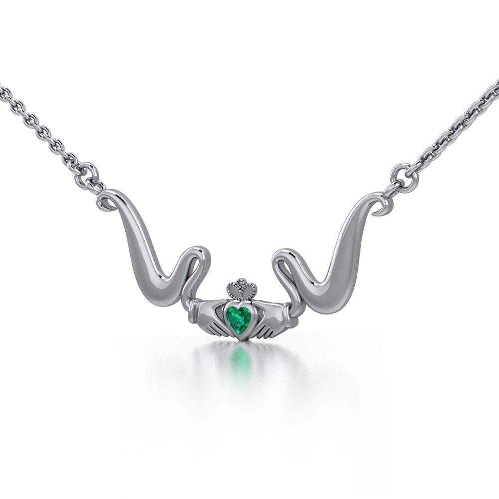 Irish Claddagh with Gem Silver Necklace TN186 - Jewelry