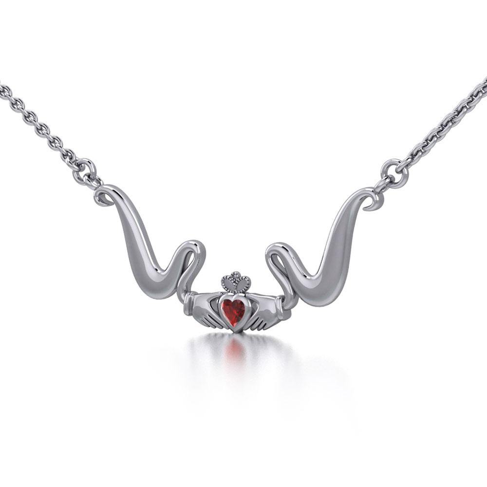 Irish Claddagh with Gem Silver Necklace TN186 - Jewelry