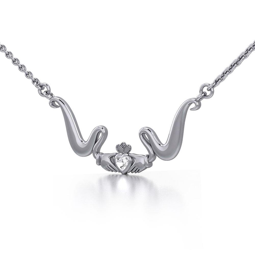 Irish Claddagh with Gem Silver Necklace TN186 - Jewelry