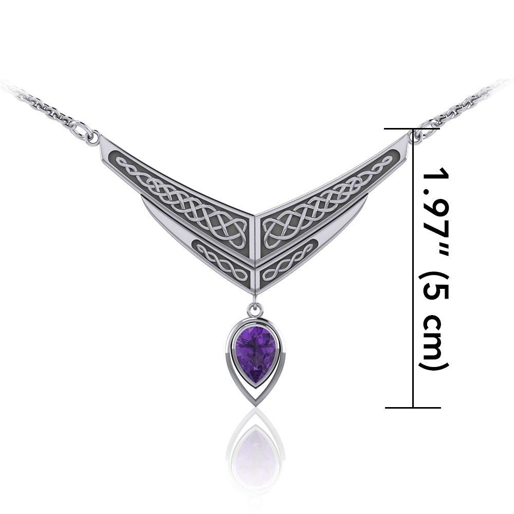 Celtic Knotwork Silver Necklace with Dangle Gemstone TN214 - Jewelry