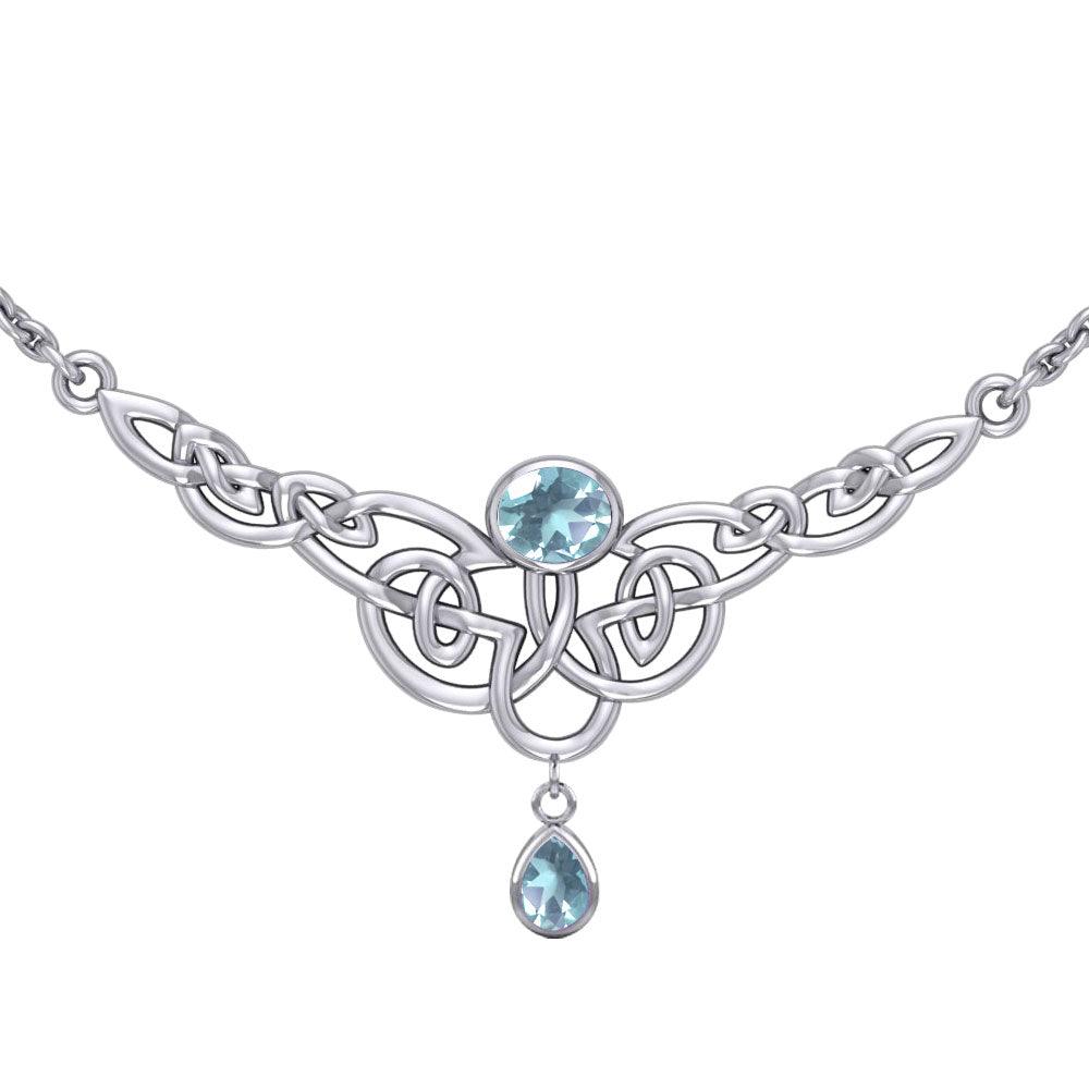 Celtic Knotwork Silver Necklace with Dangling Gemstone TN259 - Jewelry