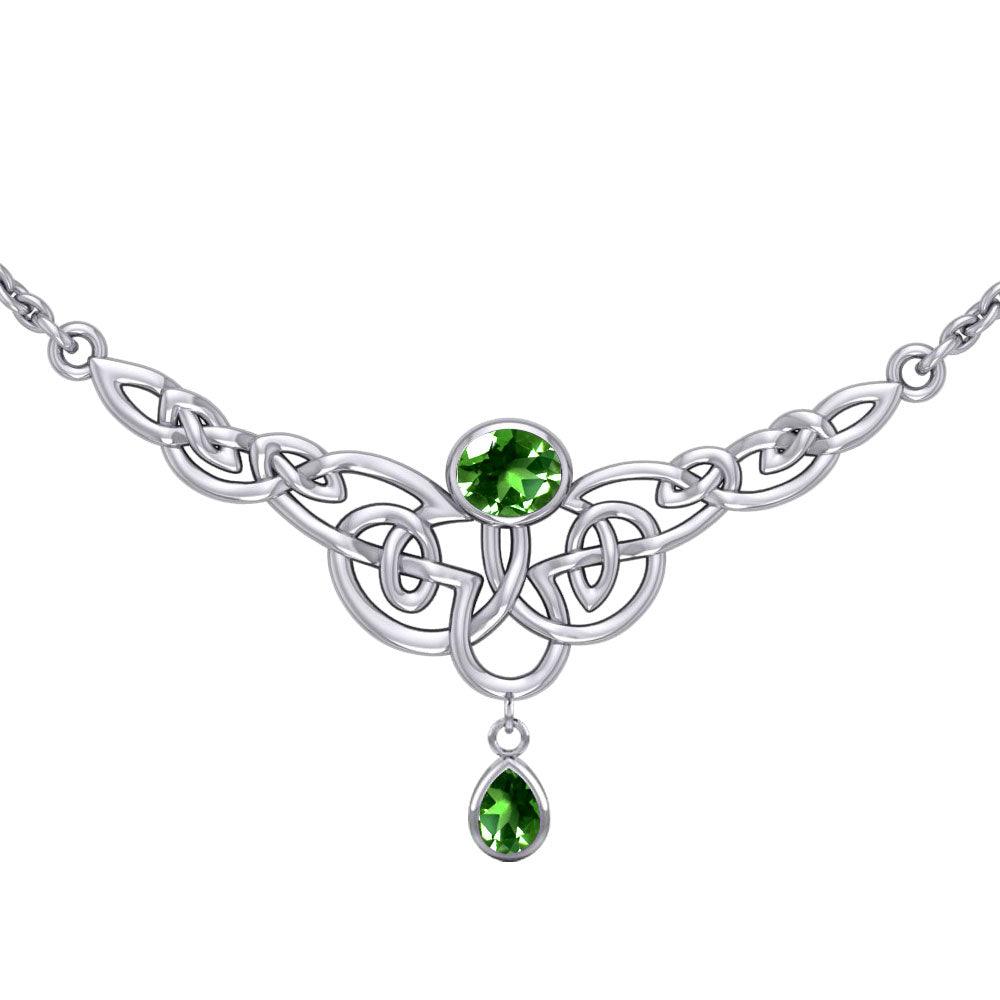 Celtic Knotwork Silver Necklace with Dangling Gemstone TN259 - Jewelry