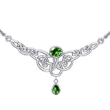Celtic Knotwork Sterling Silver Necklace with Dangling Gemstone TN259