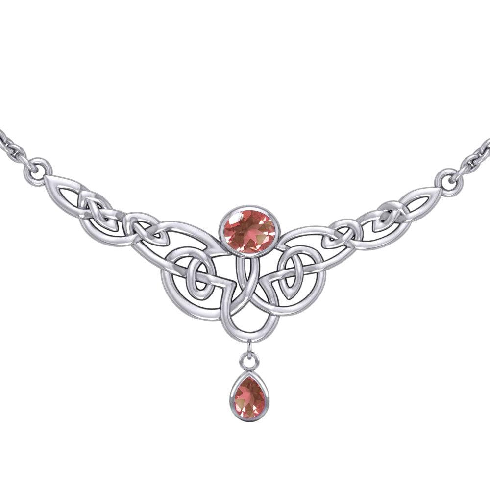 Celtic Knotwork Silver Necklace with Dangling Gemstone TN259 - Jewelry