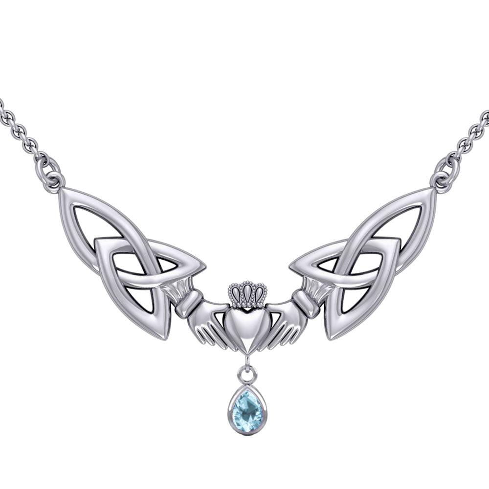 A love in full extent ~ Celtic Knotwork Claddagh Sterling Silver Necklace Jewelry with Gemstone TN260 - Jewelry