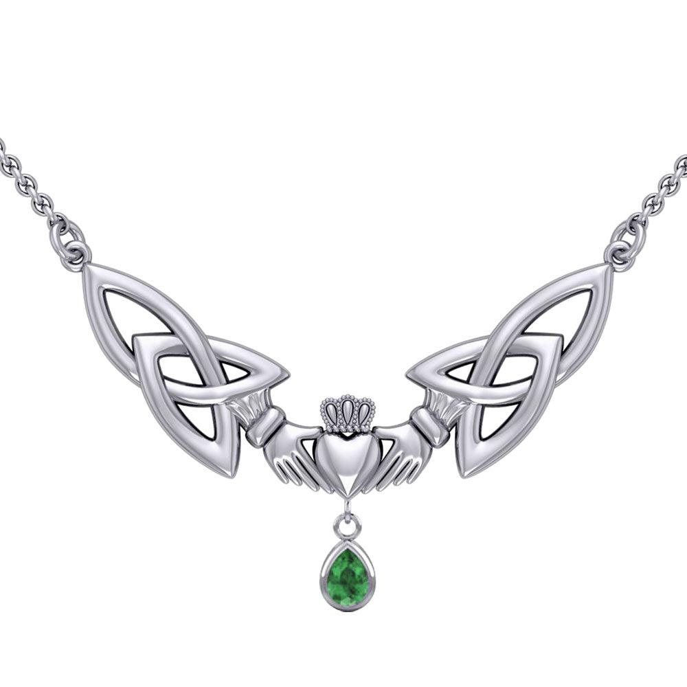 A love in full extent ~ Celtic Knotwork Claddagh Sterling Silver Necklace Jewelry with Gemstone TN260 - Jewelry