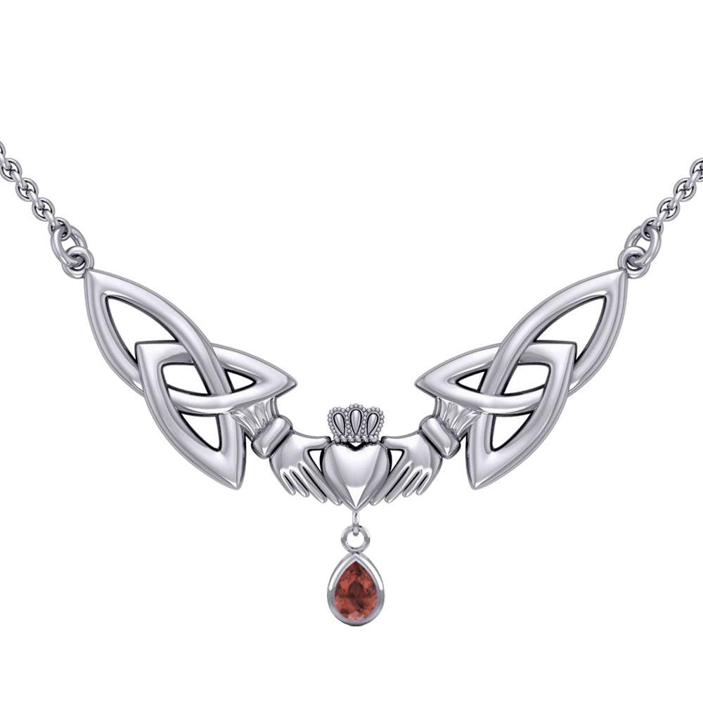 A love in full extent ~ Celtic Knotwork Claddagh Sterling Silver Necklace Jewelry with Gemstone TN260 - Jewelry