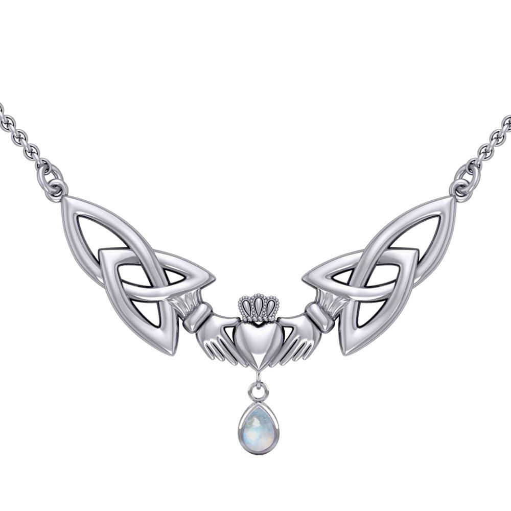A love in full extent ~ Celtic Knotwork Claddagh Sterling Silver Necklace Jewelry with Gemstone TN260 - Jewelry