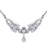 A love in full extent ~ Celtic Knotwork Claddagh Sterling Silver Necklace Jewelry with Gemstone TN260 - Jewelry