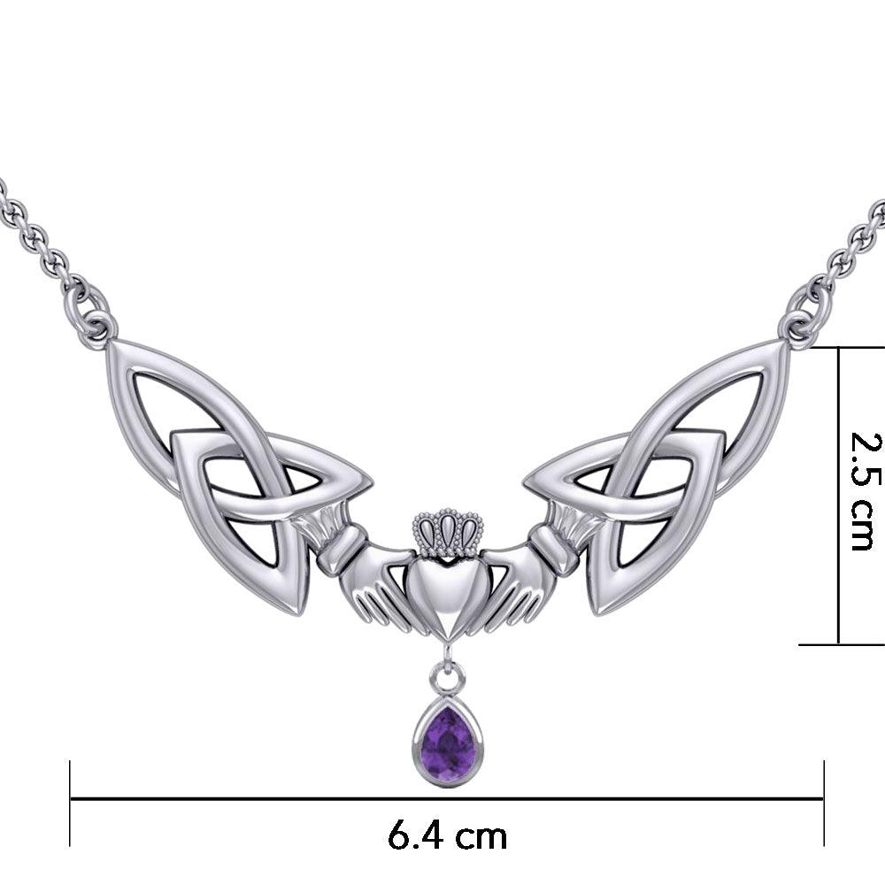 A love in full extent ~ Celtic Knotwork Claddagh Sterling Silver Necklace Jewelry with Gemstone TN260 - Jewelry