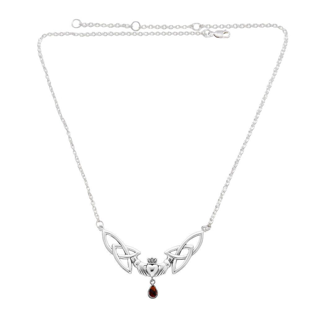 A love in full extent ~ Celtic Knotwork Claddagh Sterling Silver Necklace Jewelry with Gemstone TN260 - Jewelry
