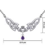 A love in full extent ~ Celtic Knotwork Claddagh Sterling Silver Necklace Jewelry with Gemstone TN260 - Jewelry
