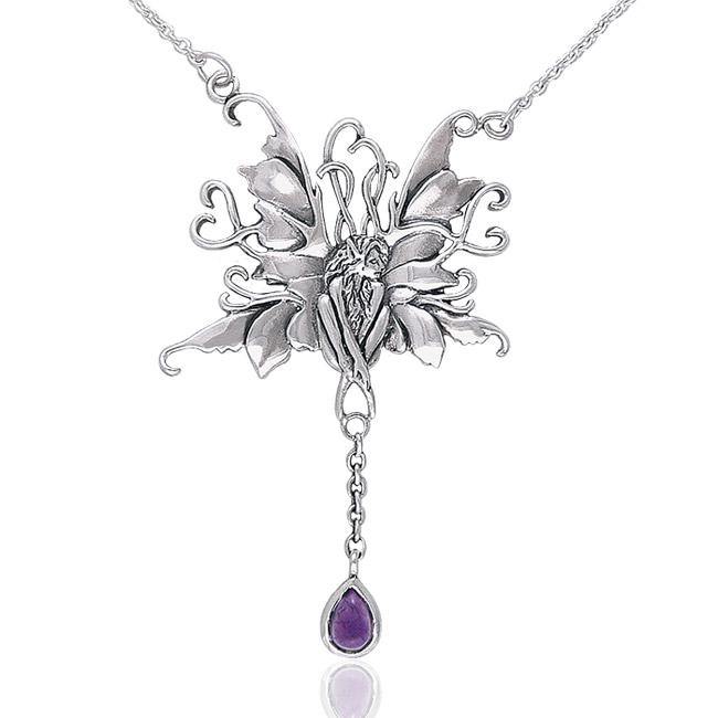 Blue Faery With Dangle Gemstone Silver Necklace TN299 - Jewelry