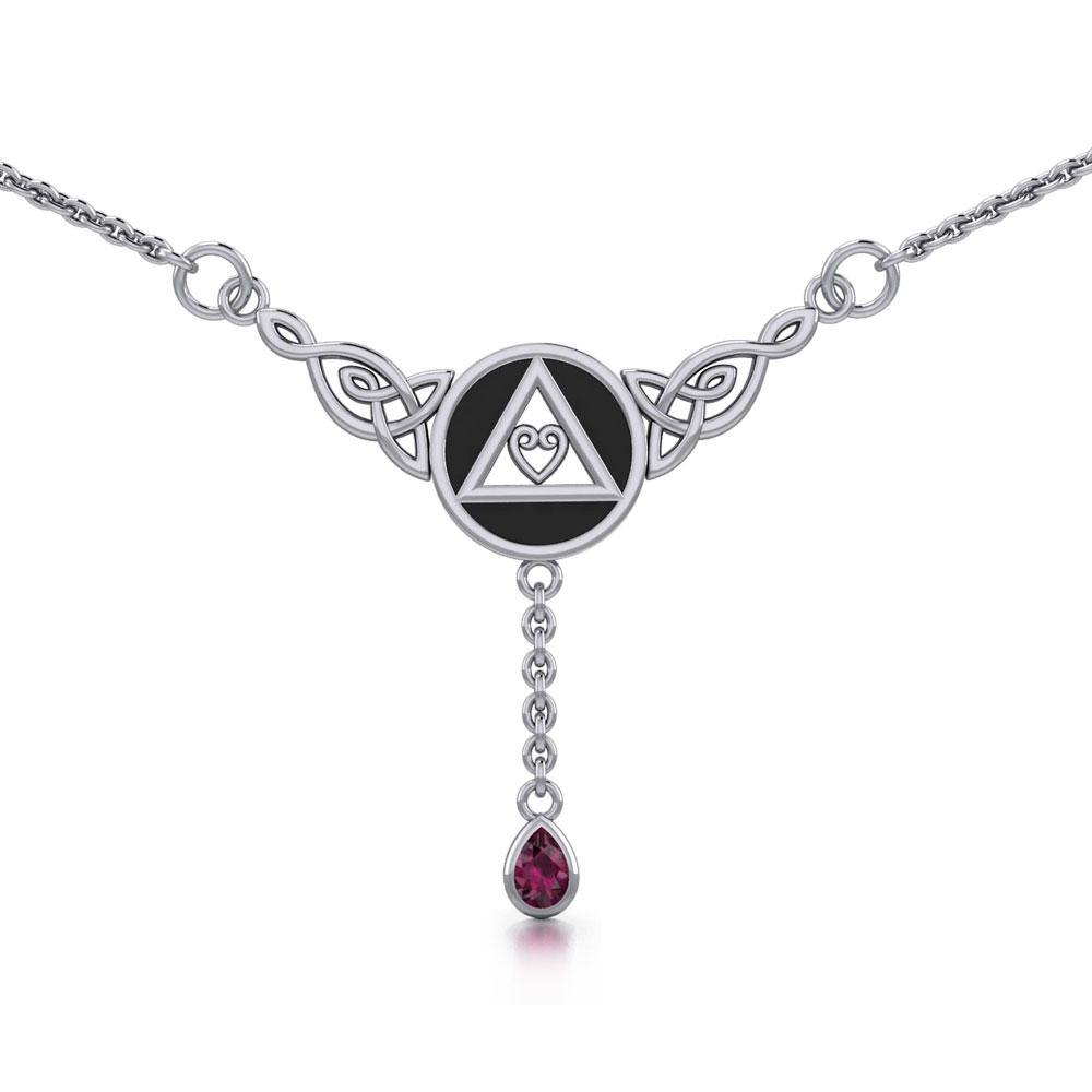 AA Recovery Heart with Celtic Silver Necklace TNC044 - Jewelry