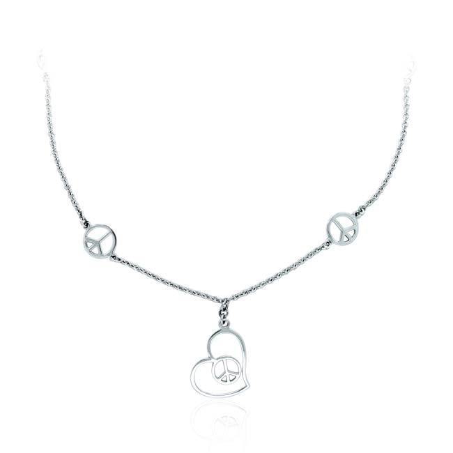 Love Peace Silver Necklace TNC283 - Jewelry