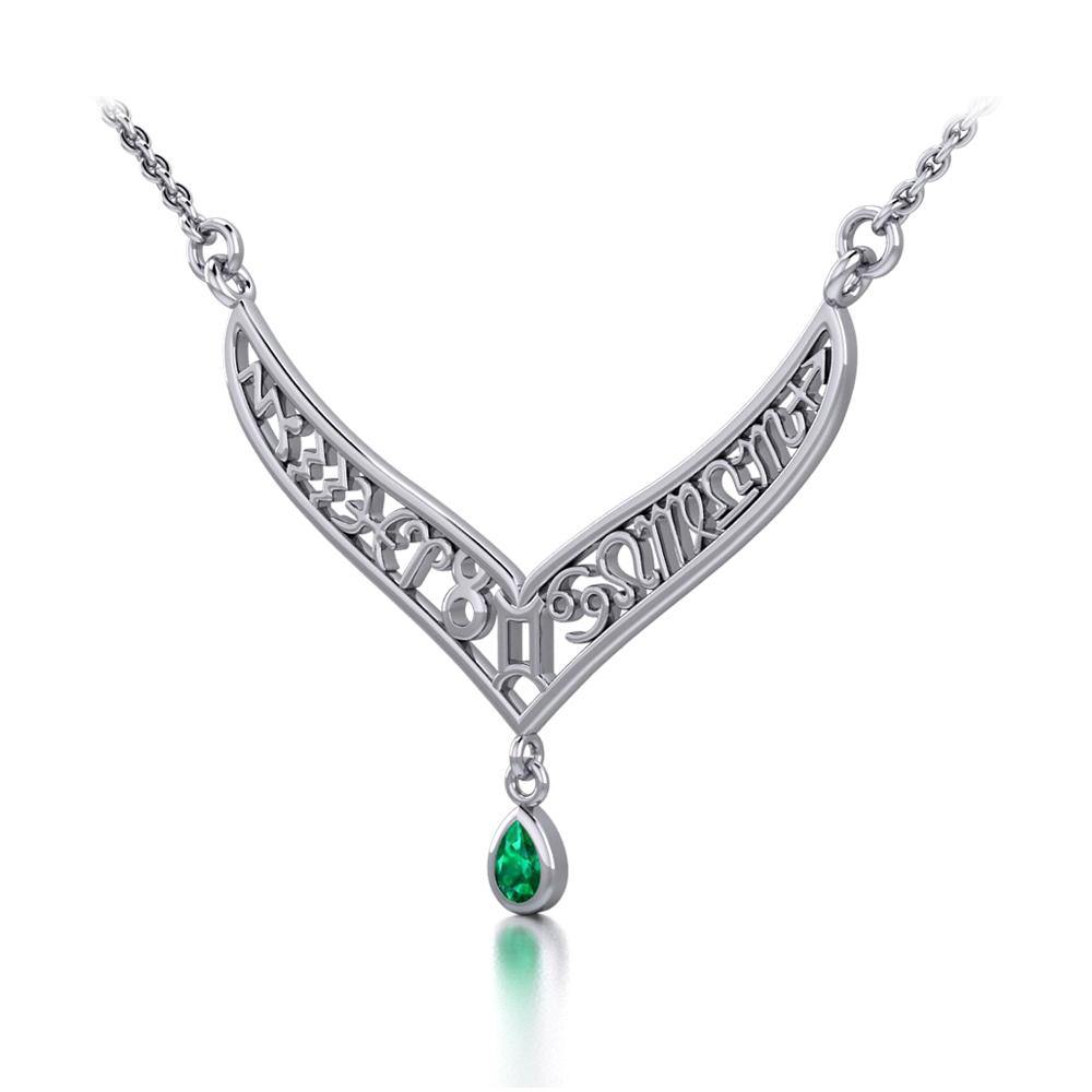 12 Zodiac Symbols Silver Necklace with Teardrop Birthstone of your choice - Jewelry