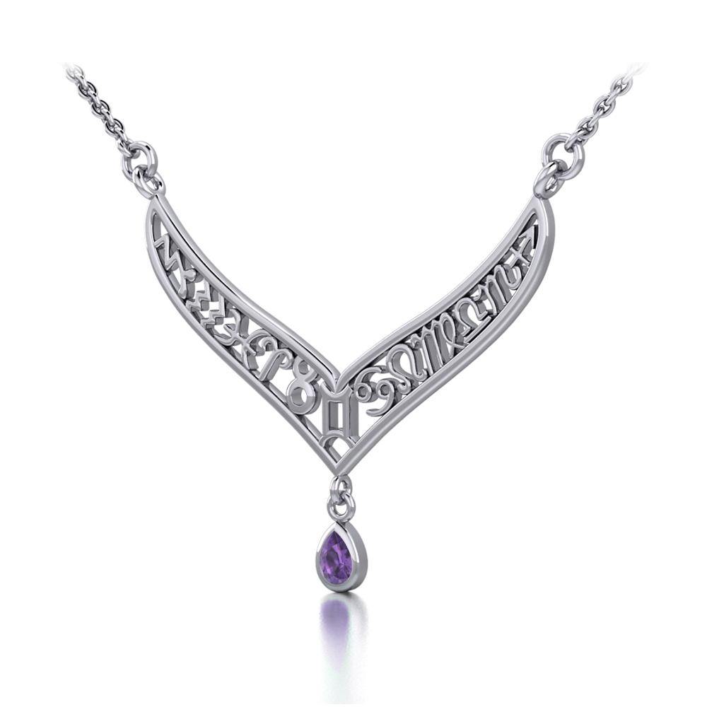 12 Zodiac Symbols Silver Necklace with Teardrop Birthstone of your choice - Jewelry