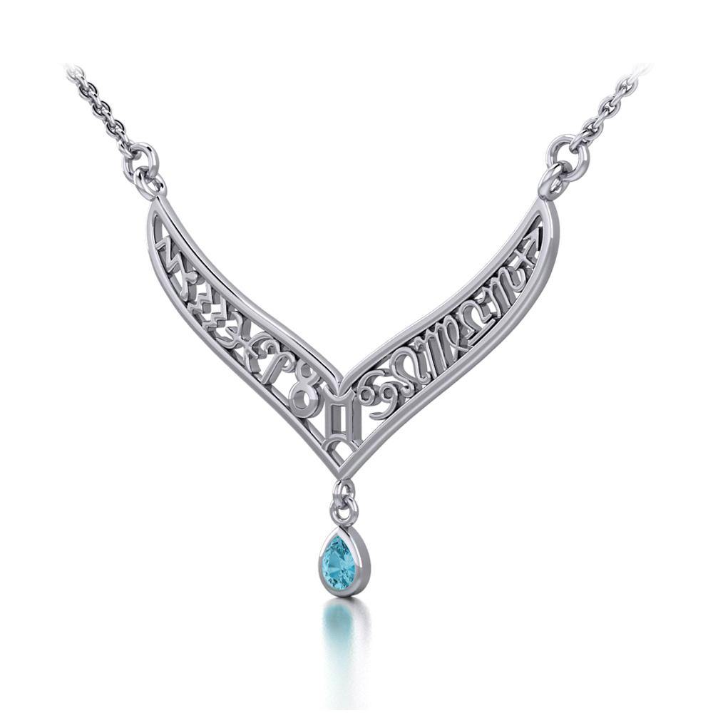 12 Zodiac Symbols Silver Necklace with Teardrop Birthstone of your choice - Jewelry