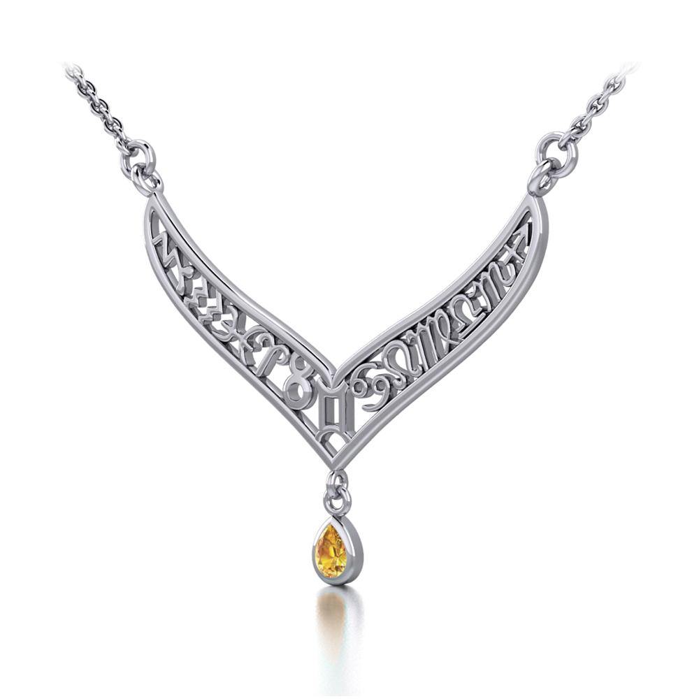 12 Zodiac Symbols Silver Necklace with Teardrop Birthstone of your choice - Jewelry