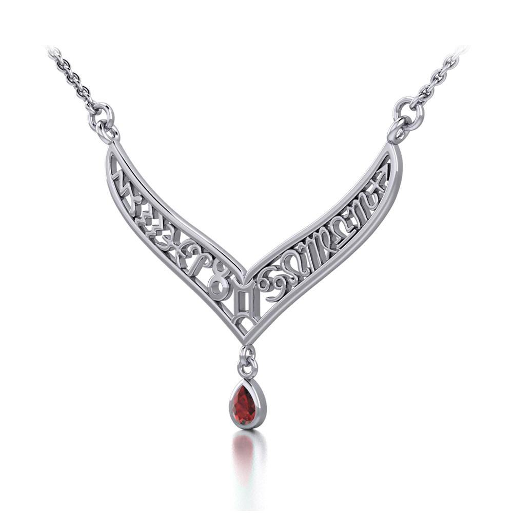 12 Zodiac Symbols Silver Necklace with Teardrop Birthstone of your choice - Jewelry