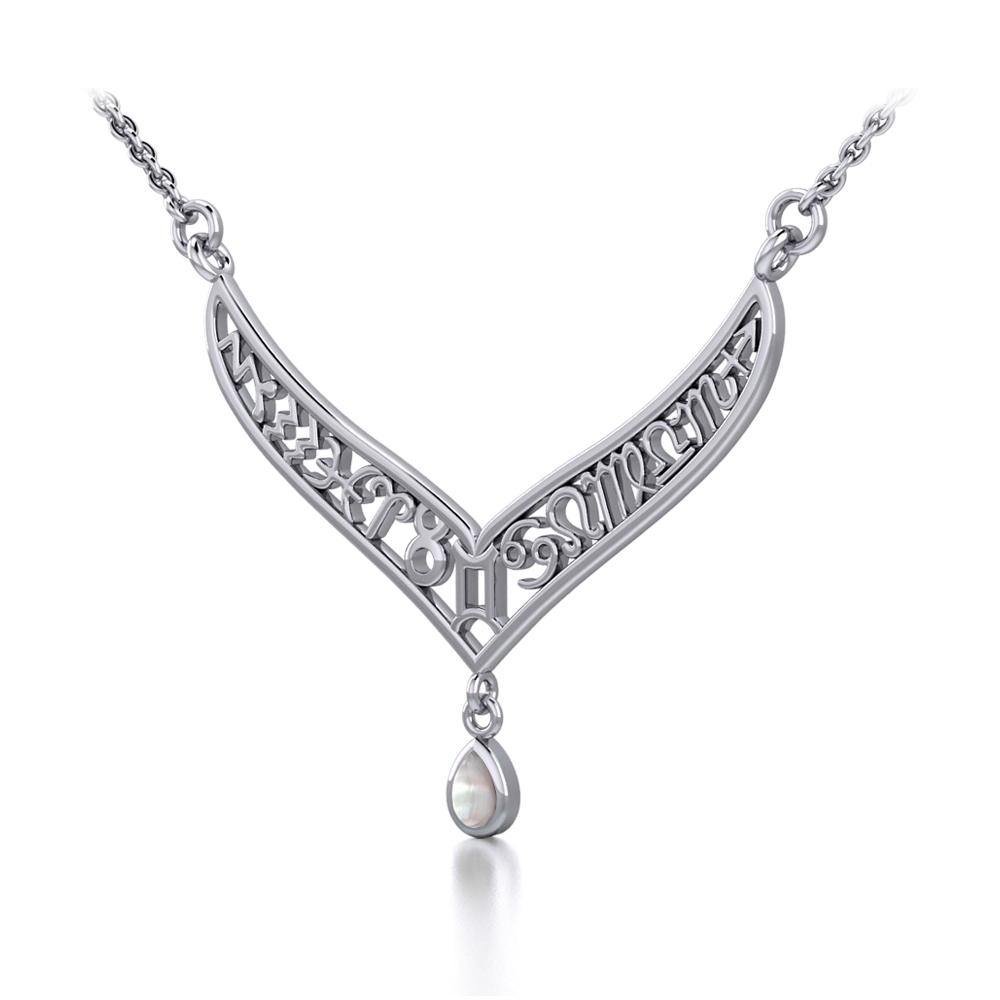 12 Zodiac Symbols Silver Necklace with Teardrop Birthstone of your choice - Jewelry