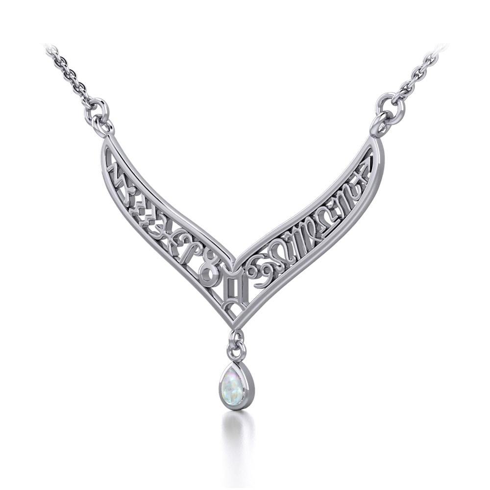 12 Zodiac Symbols Silver Necklace with Teardrop Birthstone of your choice - Jewelry
