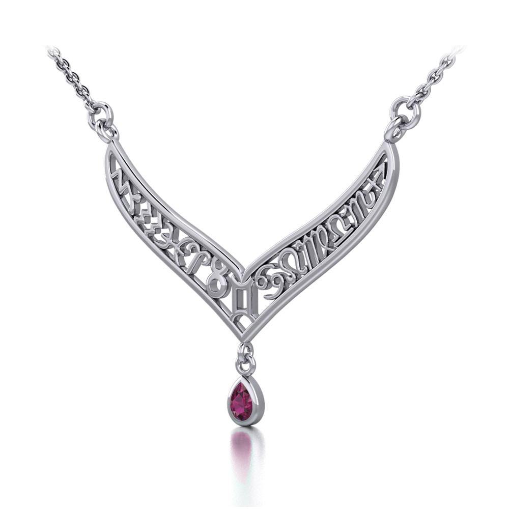 12 Zodiac Symbols Silver Necklace with Teardrop Birthstone of your choice - Jewelry