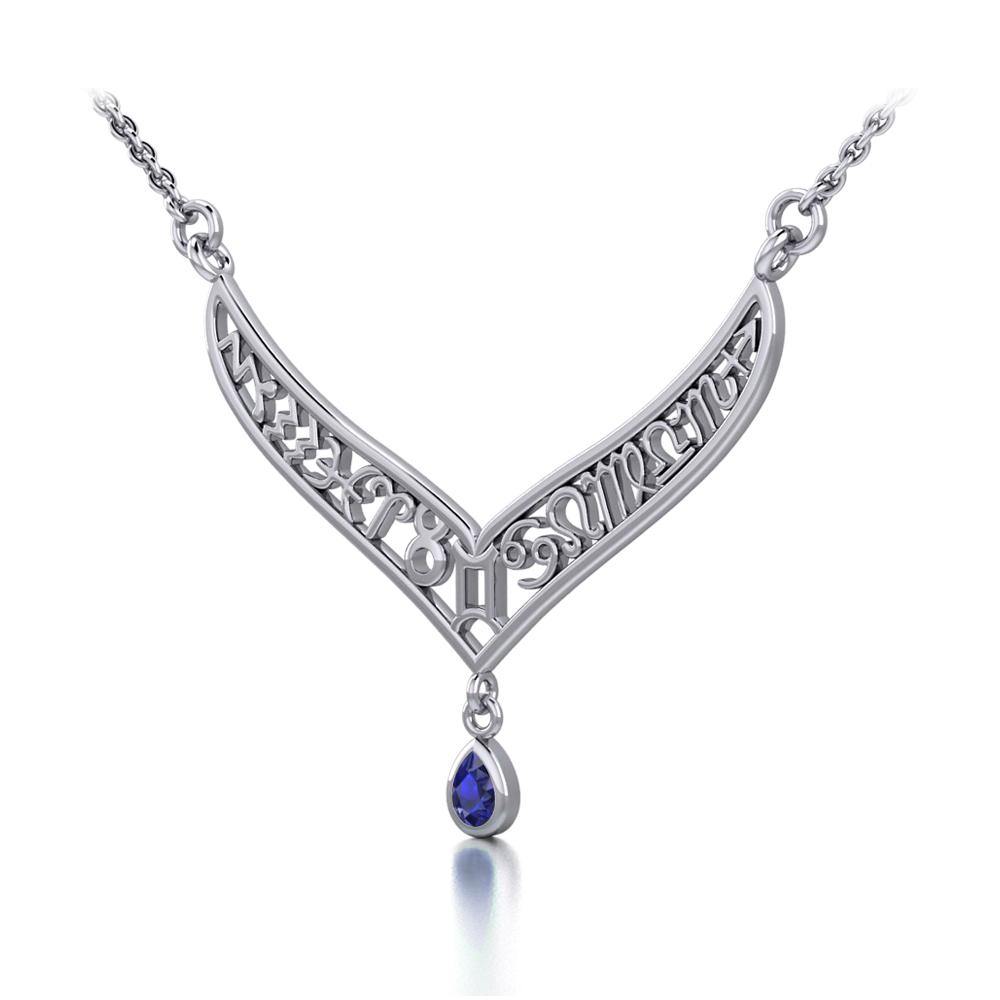 12 Zodiac Symbols Silver Necklace with Teardrop Birthstone of your choice - Jewelry