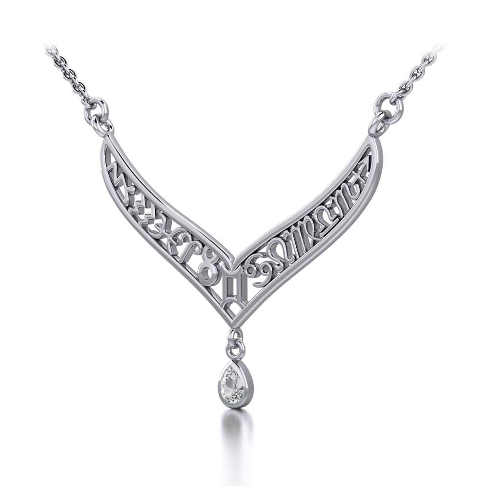 12 Zodiac Symbols Silver Necklace with Teardrop Birthstone of your choice - Jewelry