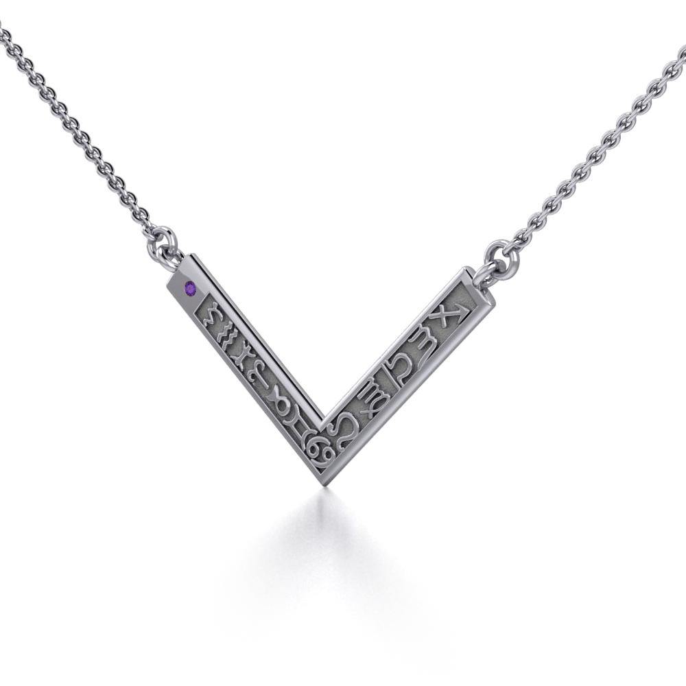 12 Zodiac Symbols Silver Necklace with round Birthstone of your choice - Jewelry