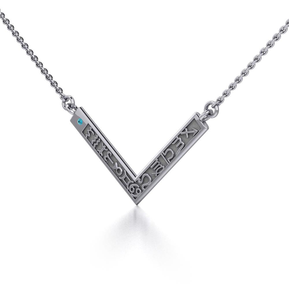12 Zodiac Symbols Silver Necklace with round Birthstone of your choice - Jewelry