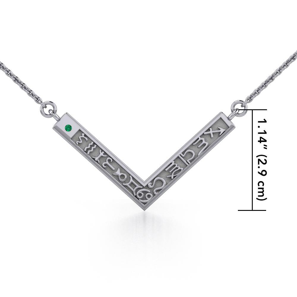 12 Zodiac Symbols Silver Necklace with round Birthstone of your choice - Jewelry