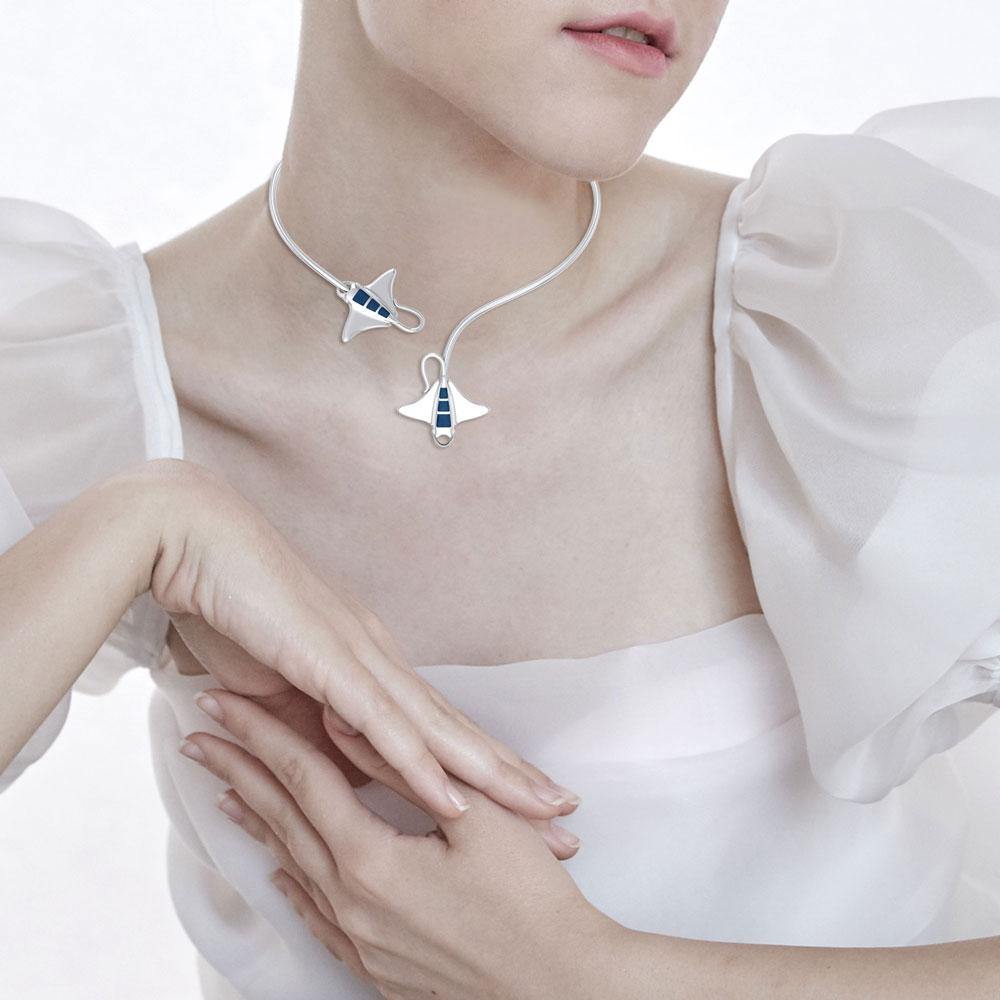A worthwhile quest Silver with inlaid Manta Ray Wire Necklace TNC471 - Jewelry