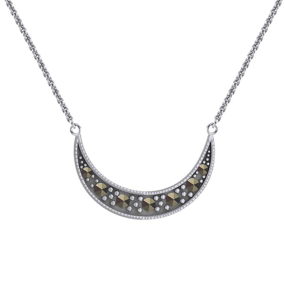 Crescent Moon Sterling Silver Necklace with Marcasite TNC530 - Jewelry