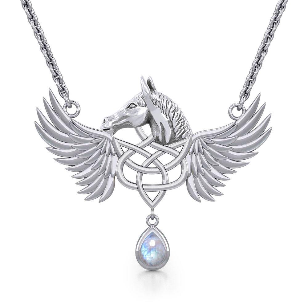 Celtic Pegasus Horse with Wing Silver Necklace TNC540 - Jewelry