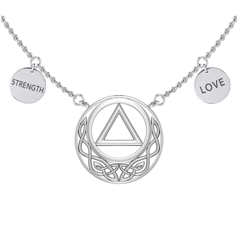 Love and Strength AA Recovery with Celtic Silver Necklace TNC552 - Jewelry