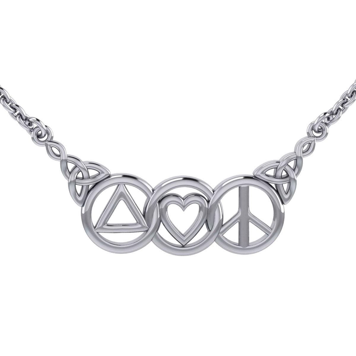 Love Peace and Recovery Silver Necklace TNC556 - Jewelry