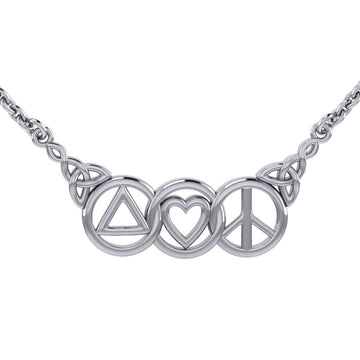 Love Peace and Recovery Silver Necklace TNC556 - Jewelry