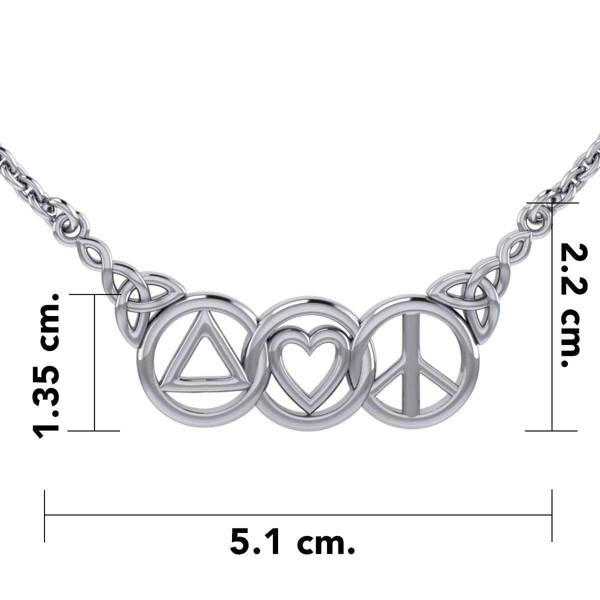 Love Peace and Recovery Silver Necklace TNC556 - Jewelry