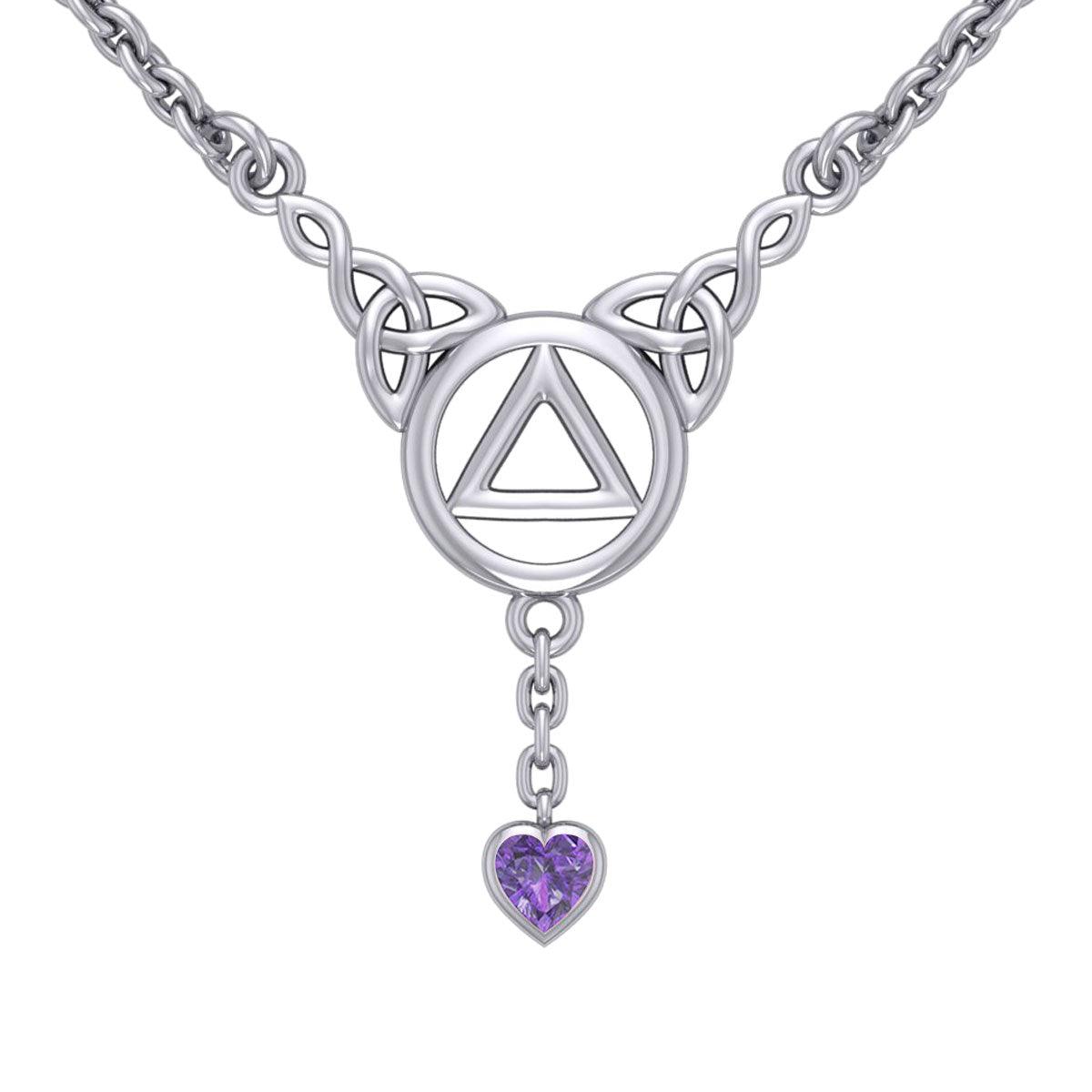 Love and Recovery Silver Necklace with Dangling Heart Gemstone TNC557 - Jewelry