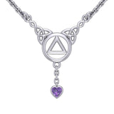 Love and Recovery Silver Necklace with Dangling Heart Gemstone TNC557 - Jewelry