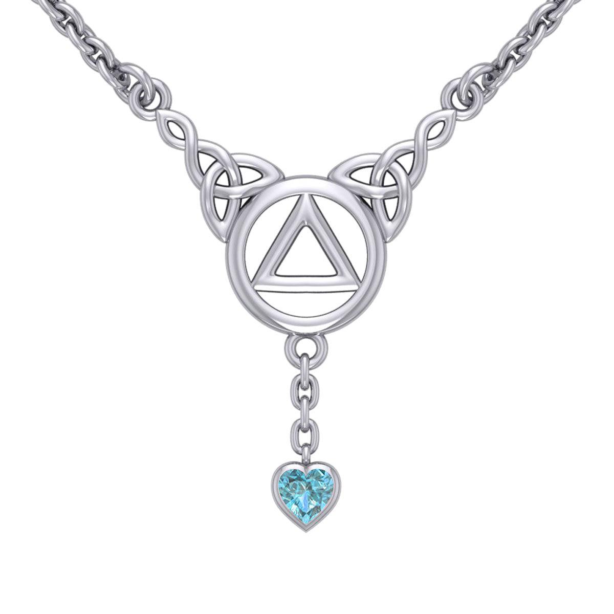 Love and Recovery Silver Necklace with Dangling Heart Gemstone TNC557 - Jewelry