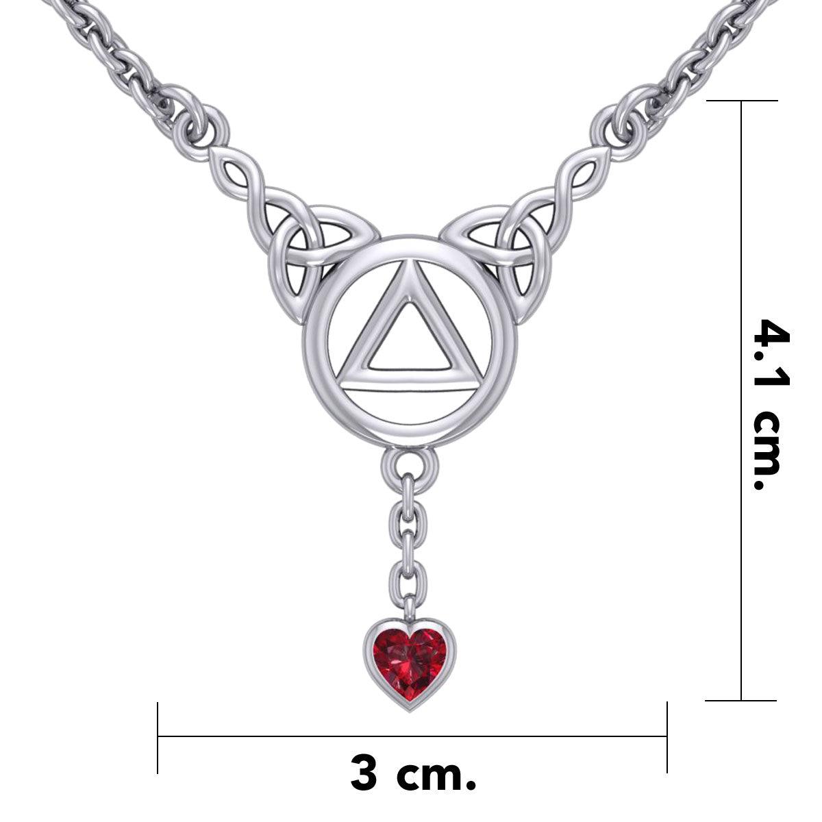 Love and Recovery Silver Necklace with Dangling Heart Gemstone TNC557 - Jewelry