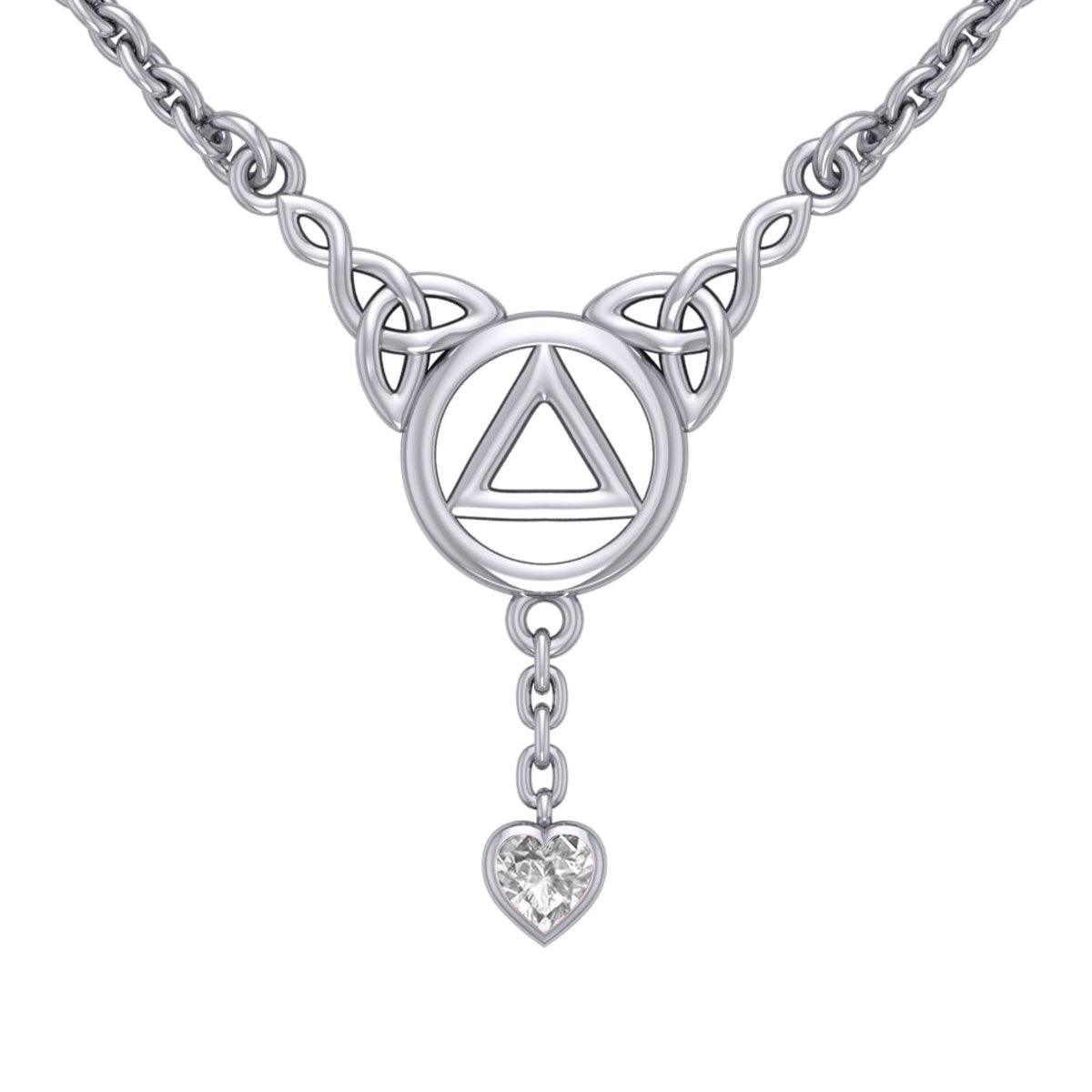 Love and Recovery Silver Necklace with Dangling Heart Gemstone TNC557 - Jewelry