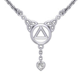 Love and Recovery Silver Necklace with Dangling Heart Gemstone TNC557 - Jewelry