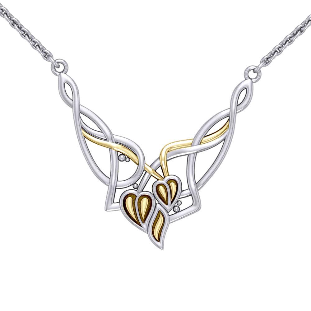 Celtic Knot Ivy Leaves Silver and Gold Accent Necklace TNV017 - Jewelry