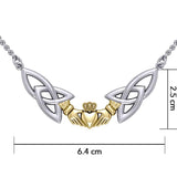 Celtic Trinity Knot Claddagh Silver and Gold Necklace TNV093 - Jewelry